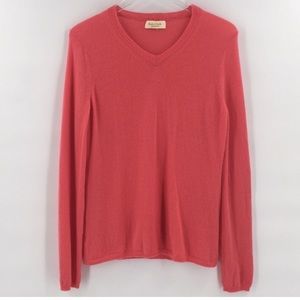 PECK & PECK 2 ply 100% Cashmere V-Neck Sweater, Coral Pink, Medium